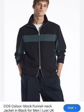 COS Black and Teal Colour-Block Funnel-Neck Zip Jacket